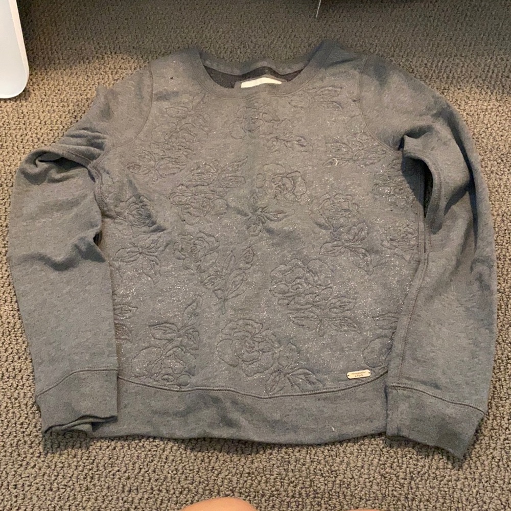 Abercrombie gray rose glitter crewneck sweater